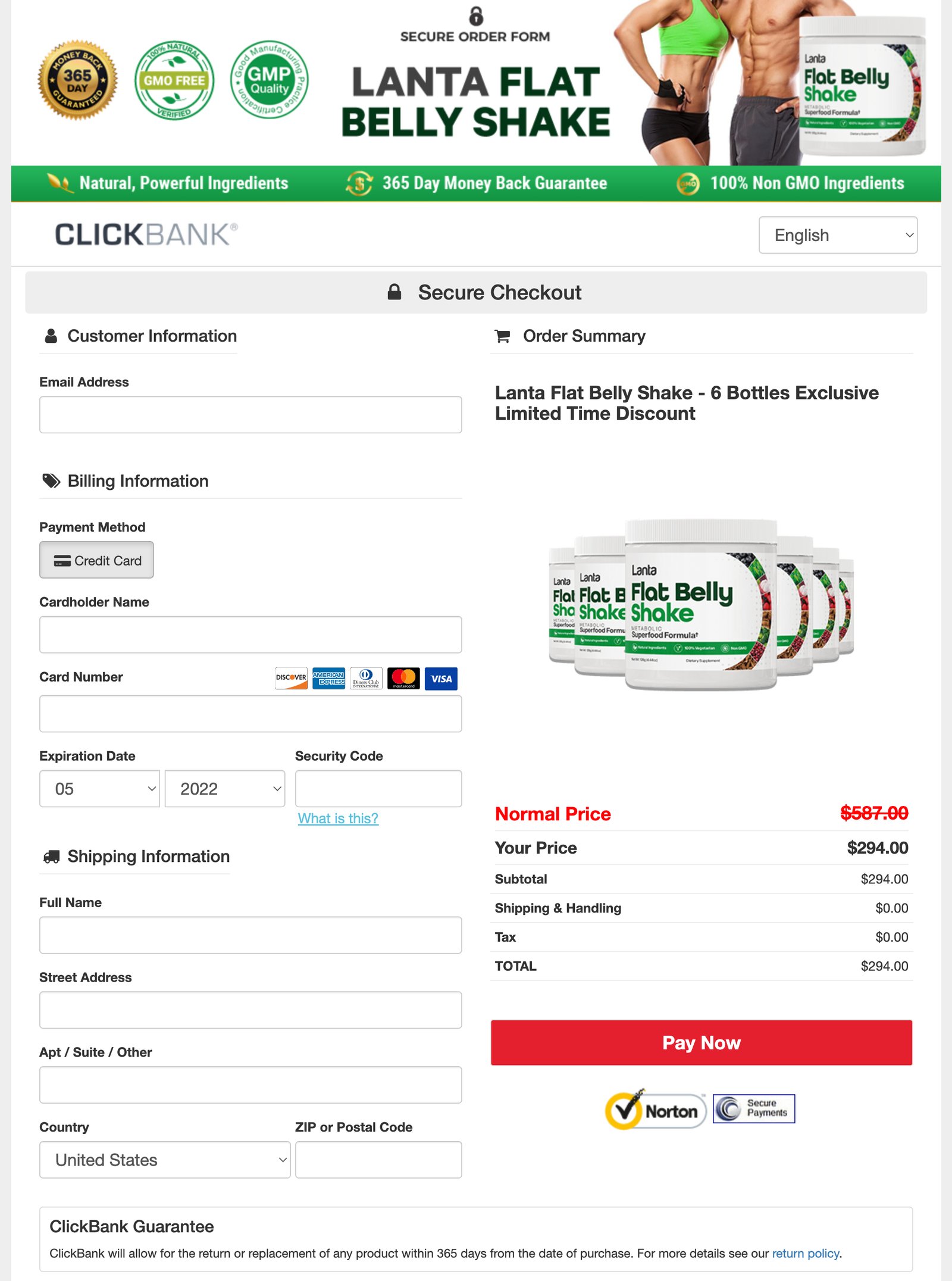 Lanta Flat Belly Shake - Order Page